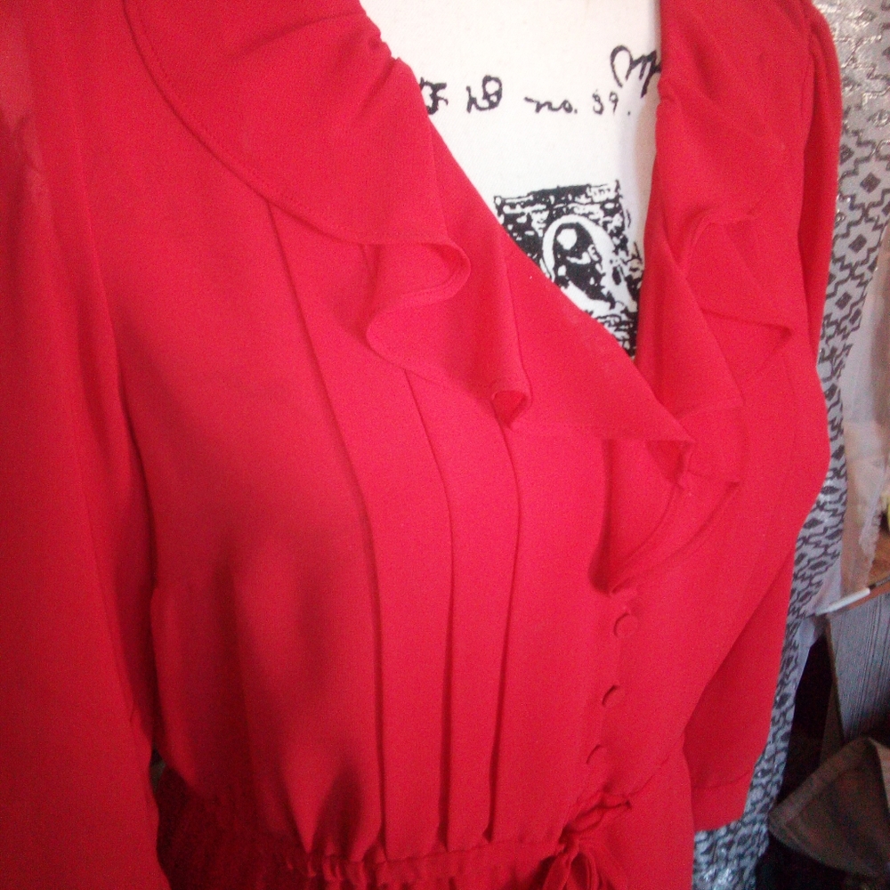 Semi-Sheer  3/4 Sleeve Red Dress
